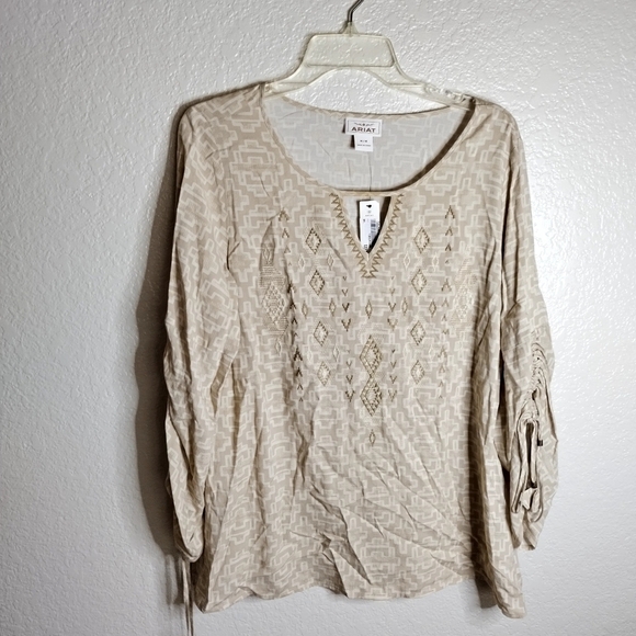 NWT Ariat Women's Warrior Tunic Beige Tan Embroidered Top Tori Print sz M - Picture 5 of 8